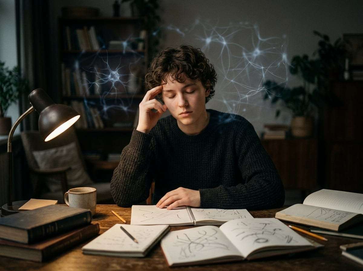 Studente che usa il Palazzo della Memoria con connessioni neurali visualizzate, tecnica chiave del Master SLAMP