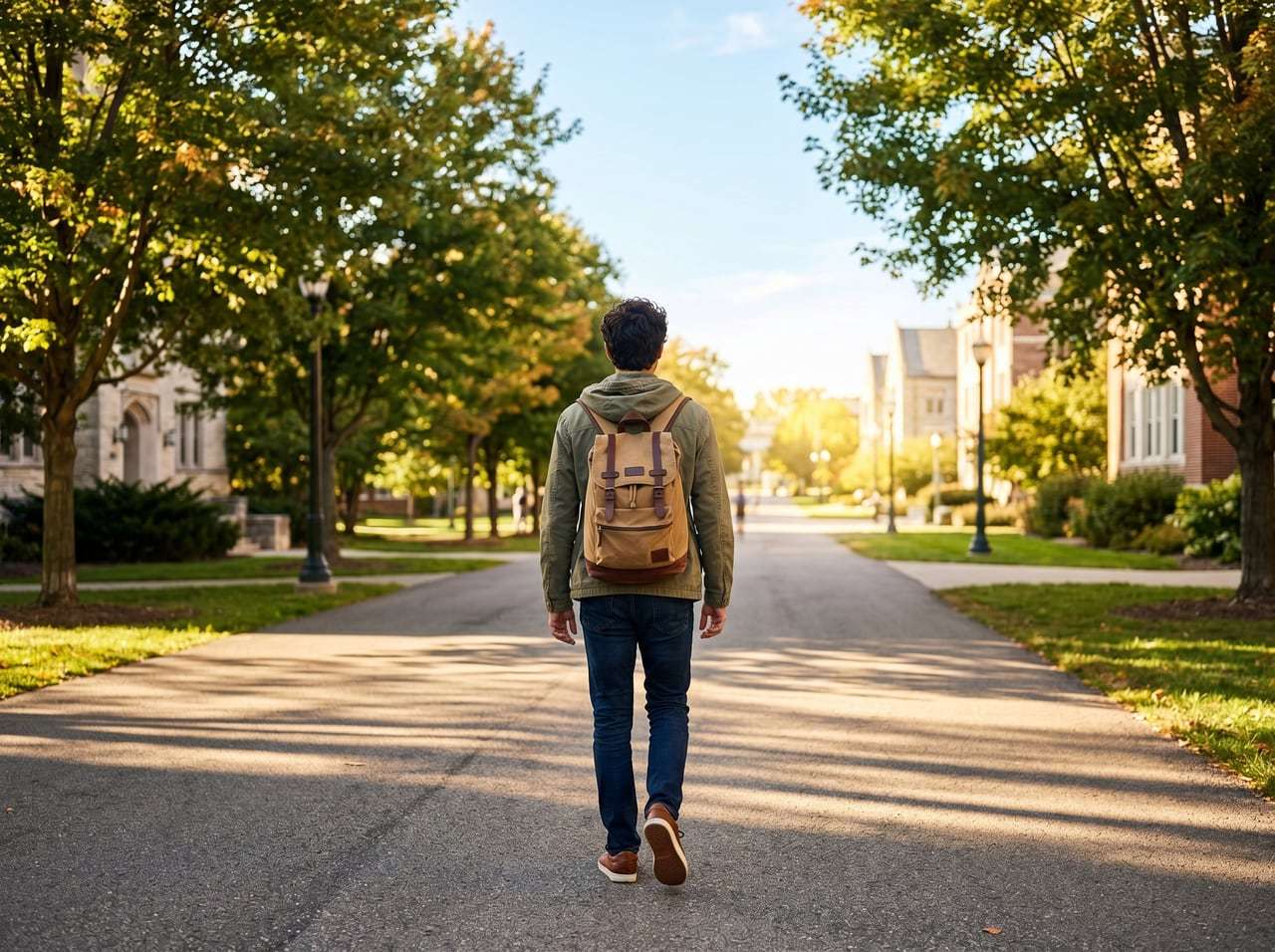 Studente universitario che cammina nel campus — a chi è rivolto Laurea Lampo di Metodo Universitario