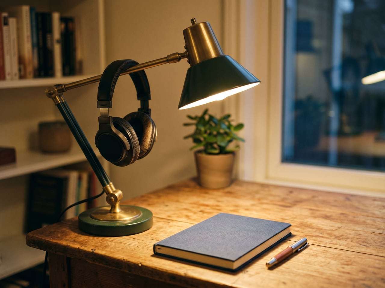 Cuffie appese alla lampada da studio: musica per studiare nella fase organizzativa e silenzio nella memorizzazione